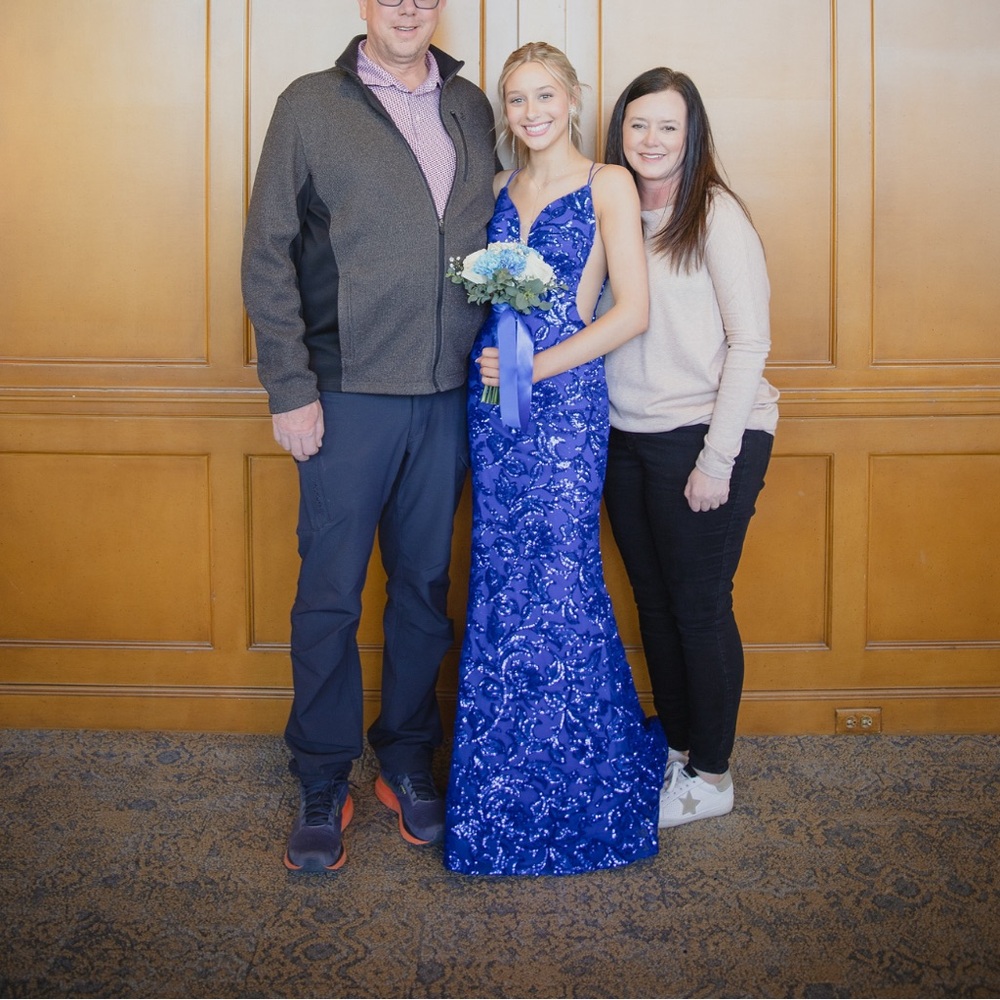 sherri hill royal blue prom dress. size 0